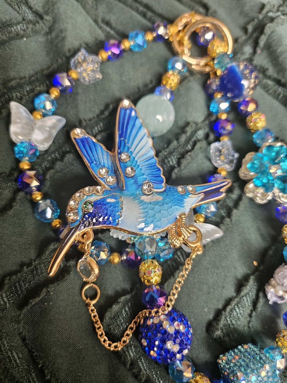 Blue Hummingbird Crystal Pendant Necklace - Unbranded
